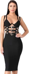 KAOUYOU Women's Sexy Black Bodycon Bandage Dress Cut out Black SZ L - Picture 1 of 10