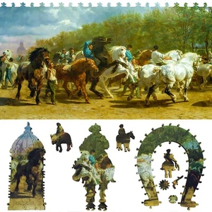 Wooden Jigsaw Puzzle for Adults by FoxSmartBox - 325 Pieces - The Horse Fair - Picture 1 of 6