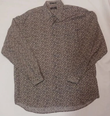 Camisa de Vestir Enro L'uomo Manga Larga Con Botones Marrón Cuadros Algodón Usada en Excelente Condición Sixe XLT   Foto 1 de 4