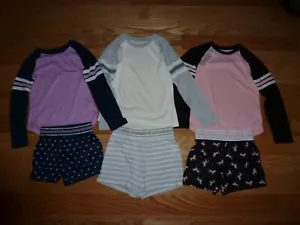 BNWT Girls Sleepwear Sets Long Sleeve Shirt & Shorts Elastic Purple/Pink/Gray - Picture 1 of 12