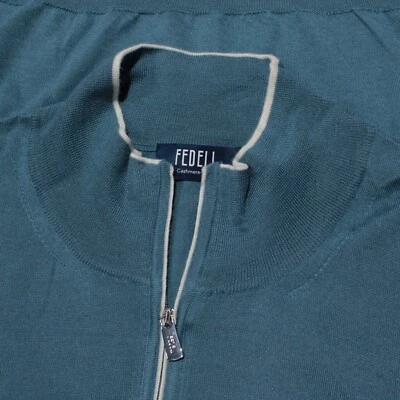 Suéter Fedeli NUEVO SIN ETIQUETAS 1/4 Cremallera Cuello Simulado Talla 56 EE. UU. 2XL en Azul Cachemira y Seda Foto 1 de 4