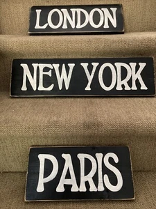3 Custom Wood Signs - Rustic Hand Made Wooden New York London Paris Nice! - Picture 1 of 2