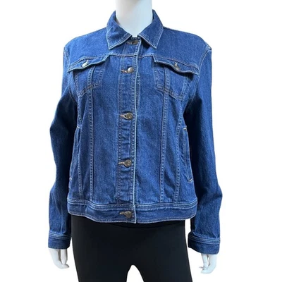 Chaqueta vaquera de mezclilla Chaps azul lavado oscuro manga larga para mujer talla grande (P10347) Foto 1 de 4