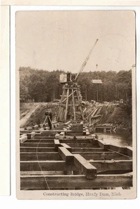 1930 RPPC Michigan Postkarte Bau Brücke Hardy Dam Kran Vermesser-BR1 - Bild 1 von 2
