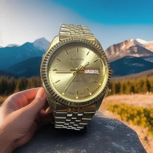Geneva,Quartz Vintage Gold Tone,Super Luminous,36mm,day/date, unisex watch. - Picture 1 of 11