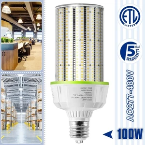 480 Volt 100W LED Corn Light Commercial Warehouse COB Bulbs Replace 400W MH/HPS - Picture 1 of 10