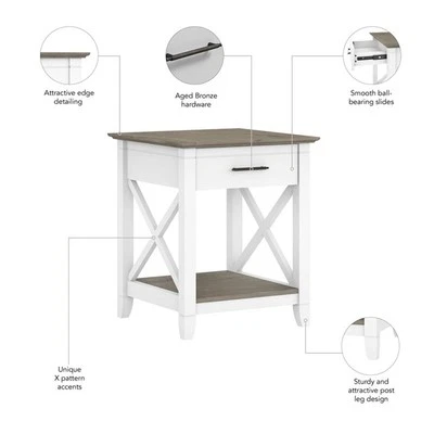 Key West End Table with Storage in Pure White and Shiplap Gray - Engineered Wood - Image 1 of 4