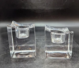 2er Set Orrefors Kristall Polaris klar Votivkerzenhalter eckig Eis - Bild 1 von 10