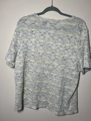 Pulôver George manga curta, malha transparente renda azul verde tamanho 16/18 XL - Imagem 1 de 4