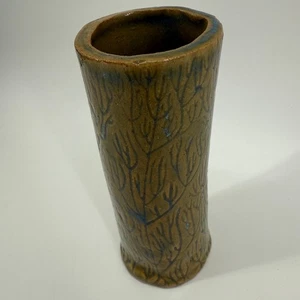 Studio Pottery Bud Vase Brown Blue Glaze 5.5" Signed FM Tree Branch Design - Picture 1 of 12