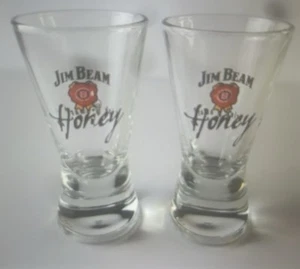 Set Of 2 Jim Beam Honey Tapered Shot Glasses 1.5 Oz Heavy - Picture 1 of 2