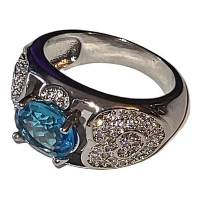 Anillo de cóctel con estrás de cristal azul claro tono plata talla 7 Foto 1 de 4