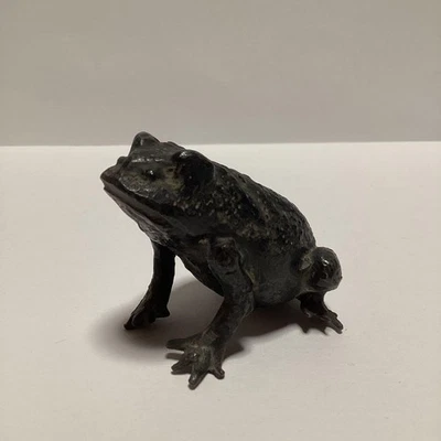 Estatua de bronce FROG pequeña de 2,7 pulgadas antigua escultura japonesa decoración estatuilla Foto 1 de 4