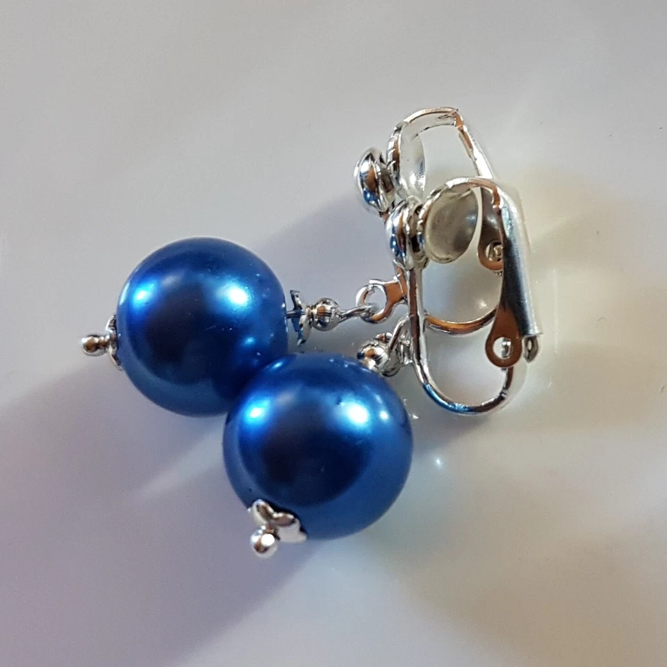 OHRCLIPS  CLIPS VERSILBERT 12 mm BLAUE PERLEN - Bild 1 von 2