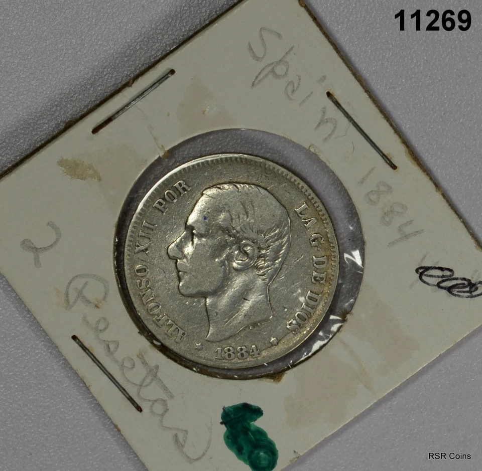 1884 SPAIN TWO PESETAS SILVER COIN #11269 - Image 1 of 1