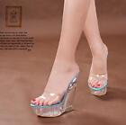 Womens Transparent Wedge High Heel Clear Open Toe Slippers Sandals Fashion Shoes
