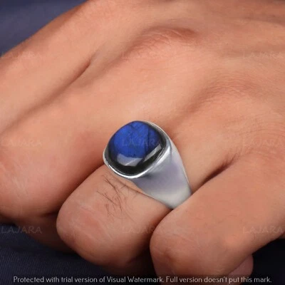 ANILLO LABRADORITA AZUL ANILLO PLATA ESTERLINA 925 ANILLO SELLO HOMBRE ANILLO DE BODAS Foto 1 de 3