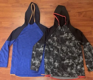 Old Navy Techie Fleece Hoodie Lot X2 Boys Sz XL 12 Blue/gray Long Sleeve Active - Picture 1 of 4