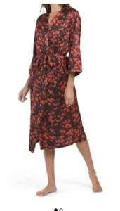CYNTHIA ROWLEY Kimono Robe Silky Floral Long Red Black Medium NEW - Picture 1 of 7