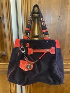 Bolso de hombro vintage de terciopelo y cuero patentado Juicy Couture azul y rojo - Imagen 1 de 9