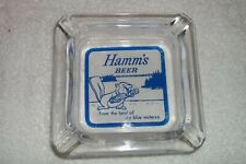 Vintage Hamm's Beer Clear Glass Ashtray, 4" square. Good Condition