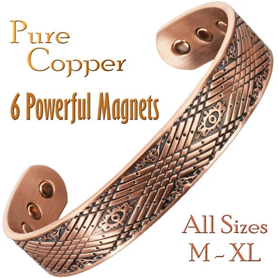 HOLISTIC MAGNETS Mens Copper Bracelet Wide Joint Muscular Pain Magnetic Therapy Bangle M-XL (CM)