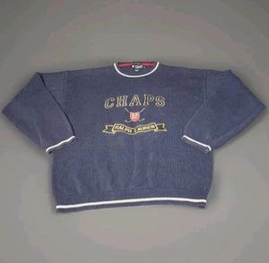 Vintage Chaps Ralph Lauren Hand Framed Golf Embroidered Knit Sweater Navy Men XL - Picture 1 of 6