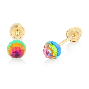 Ioka - 14K Yellow Gold Rainbow Round Screw Back Stud Earrings - Picture 1 of 3