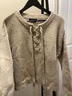Zara Lace Up Knitted Cream Jumper With Wool. Size S