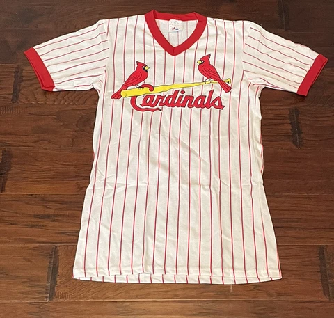 Majestic Men’s St. Louis Cardinals V-Neck Baseball Jersey Sz. 2XL NEW PINSTRIPE Cover