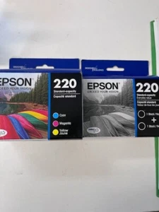 EPSON 220 Std Cap ink cartridges (MYC) T220120-bcs 3/p + 2 Blacks - Picture 1 of 3