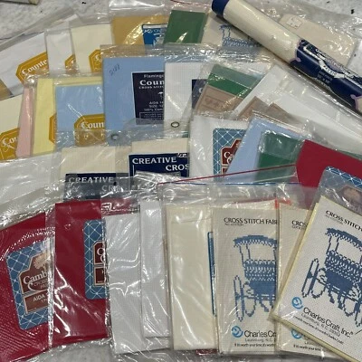 Cross Stitch Fabric Lot 36pc Aida Hardanger 14 18 22 Ct Charles Craft Cambridge - Image 1 of 4