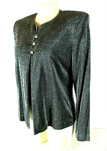 After Dark womens Sz 9-10 L/S gray METALLIC 3 jeweled button stretch jacket F)pm - Picture 1 of 12