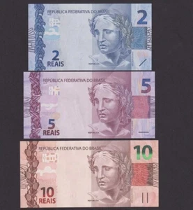 UNC Brasilien 2 5 10 Reais Banknotensatz 2010 Tiere Serie - Bild 1 von 3
