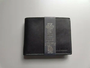 Brand NEW Steve Madden Mens Black Leather Bi-Fold Wallet RFID - Picture 1 of 12