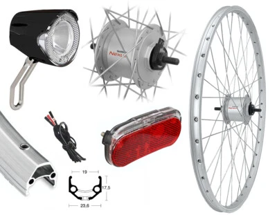 BIKEPARTS 28" Vorderrad Laufrad Komplett-Set mit Nabendynamo Umrüstkit Union LED 20 Lux