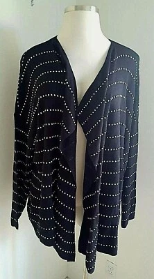 Cárdigan para mujer Laura Scott drapeado rayas texturizadas negro más 1X nuevo con etiquetas* Foto 1 de 4