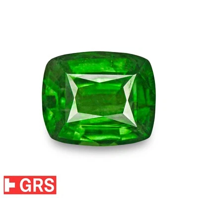 GRS Certified TSAVORITE GARNET 3.48 Ct. Natural Untreated ELECTRIC GREEN Cushion - Image 1 of 4