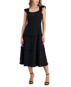 Anne Klein Women's Ruffle-Trimmed Tiered Midi Dress Anne Black SZ 2 - Picture 1 of 6