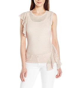 NEW BCBG MAXAZRIA BARE PINK ROWE RUFFLED MESH TOP YXC1Y630/B758A SIZE XXS - Foto 1 di 2