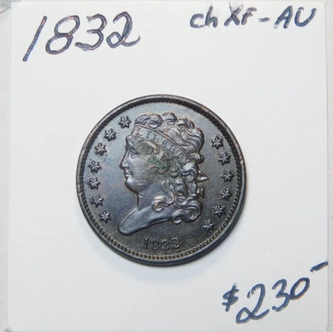 1832 CH XF - AU HALF CENT - BOLD STRIKE !!!!!!!!!!!- AMAZING COLOR!!!!!!!!!!! ⭐⭐ Cover