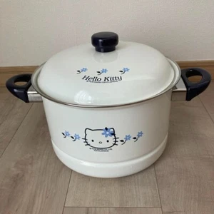 Sanrio Hello Kitty Enamel Pot for Steaming 24cm White 1999 Used IM1984 Japan - Picture 1 of 14