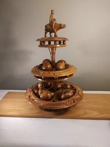 Vintage monkey pod Water Buffalo 3 Tier Lazy Susan Wooden Teak - Picture 1 of 20