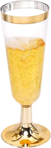 Gold Champagne Flutes 50 PACK, 5 Oz Disposable Champagne Glasses, 2-Piece Pla... - Picture 1 of 1