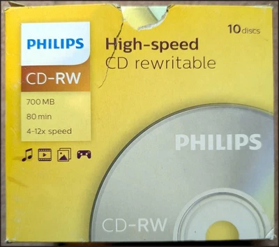 (10  Pack) Philips CD-RW 700MB 80 min 4-12x speed High-speed CD rewritable - Image 1 of 4