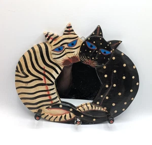 Espejo colgante de madera para gato arte popular con 3 clavijas de correa de llave pintado a mano caprichoso - Imagen 1 de 9