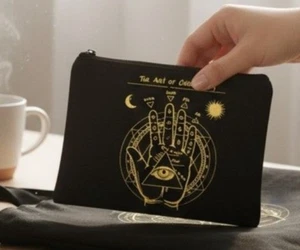 Black Canvas Zipper Pouch With The Art Of Chiromancy Design - Picture 1 of 8