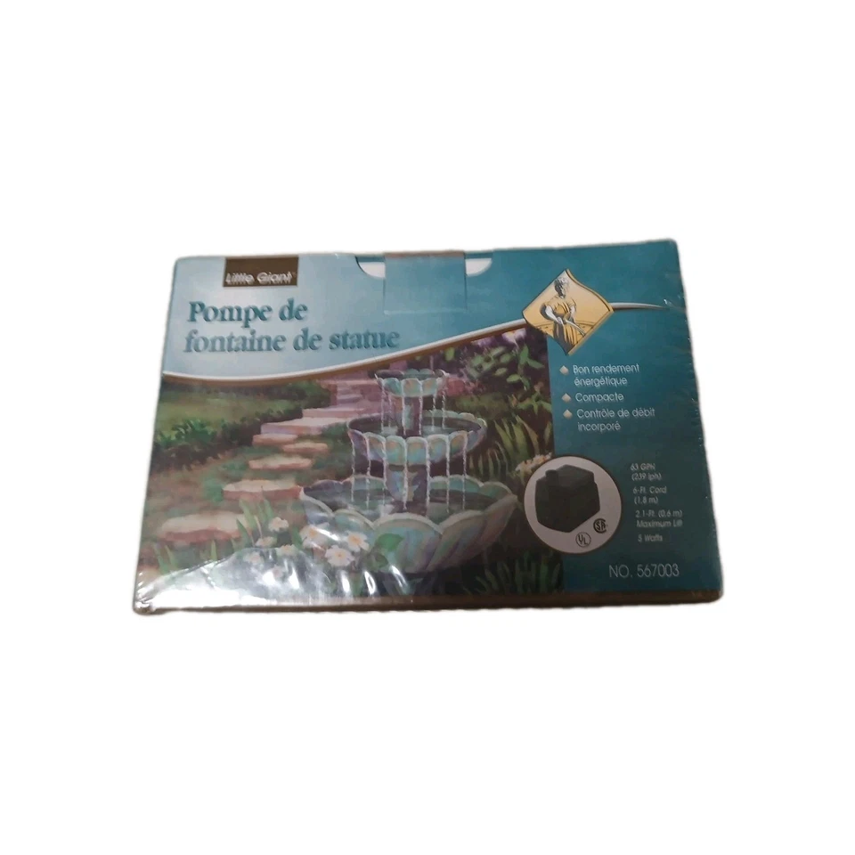 全新 Little Giant Statuary 喷泉泵 65 GPH 6 英尺线 5 瓦 #567003 小号 — 第 1/1 张图片