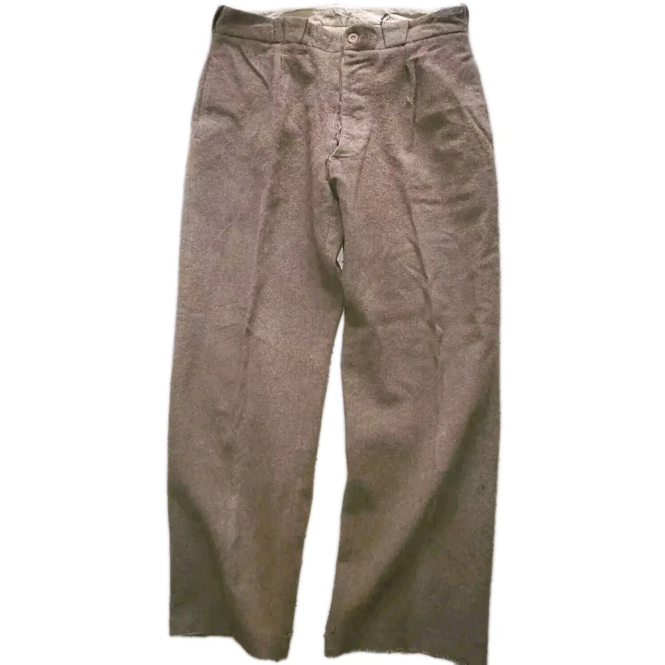 Pantalones militares de lana para hombre Olive Drab de la Segunda Guerra Mundial años 40 lienzos de algodón forro talla M  Foto 1 de 4