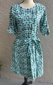 Brooks Brother 346 Damen geknöpftes plissiertes Hemdkleid aquablau geometrisches Muster Größe 6 - Bild 1 von 8
